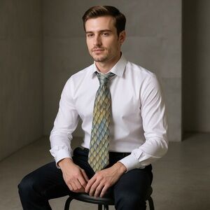 DKNY Silk Tie Gold Black White